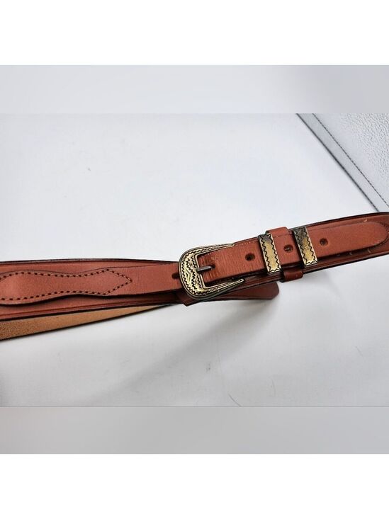 unknown Accessories - Ranger Brown Leather Belt with Fancy Gold Buckle